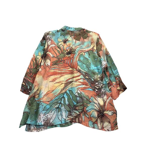 90s 46th Street Miami FLA Womens Button Front Top XL Floral Sheer Shoulder Pads - Picture 3 of 6